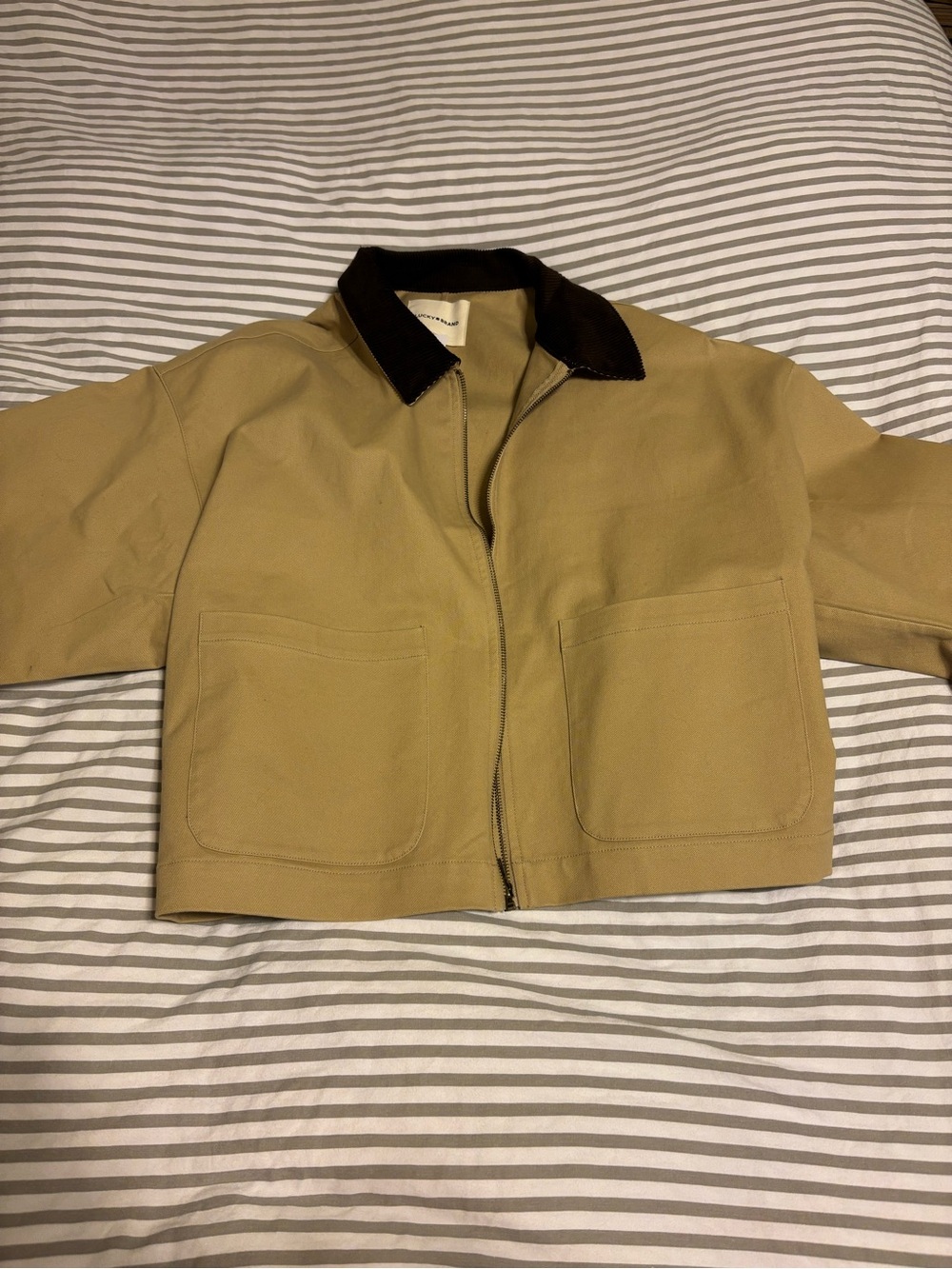NWT! Lucky Brand Tan Jacket with Dark Brown Corduroy Collar
